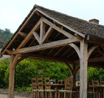 Roof timber with dowelled beams 